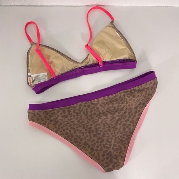 Sundry Brown Leopard Print with Pink and Purple Outlining Bikini Swimsuit - Picture 2 of 4
